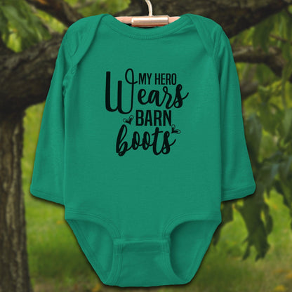 Baby Shirts Bodysuit Long Sleeve / Newborn / Kelly My Hero Wears Barn Boots - Baby Shirt