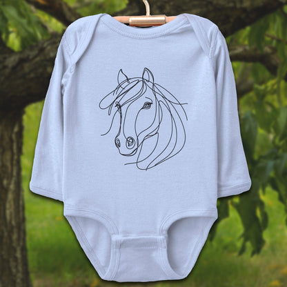 Baby Shirts Bodysuit Long Sleeve / Newborn / Light Blue Elegant Horse Line Art - Baby Shirt