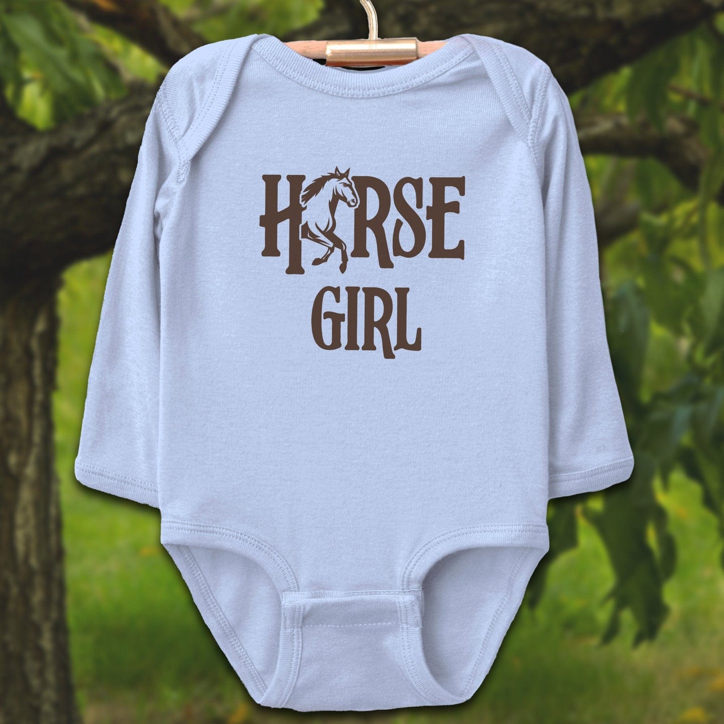 Baby Shirts Bodysuit Long Sleeve / Newborn / Light Blue Horse Girl - Baby Shirt