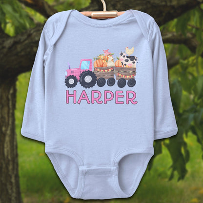 Baby Shirts Bodysuit Long Sleeve / Newborn / Light Blue Personalized Cute Pink Tractor - Baby Shirt