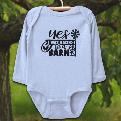 Baby Shirts Bodysuit Long Sleeve / Newborn / Light Blue Yes I Was Raised In A Barn - Baby Shirt