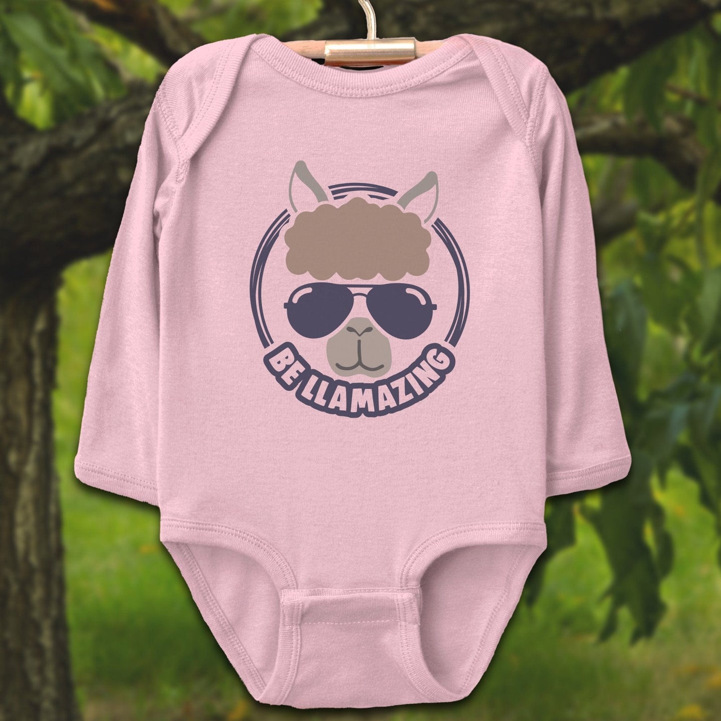 Baby Shirts Bodysuit Long Sleeve / Newborn / Pink Be Llamazing Cool Alpaca Illustration - Baby Shirt