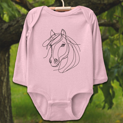 Baby Shirts Bodysuit Long Sleeve / Newborn / Pink Elegant Horse Line Art - Baby Shirt