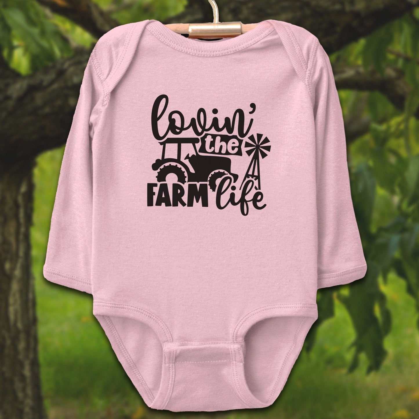 Baby Shirts Bodysuit Long Sleeve / Newborn / Pink Lovin the Farm Life Tractor - Baby Shirt