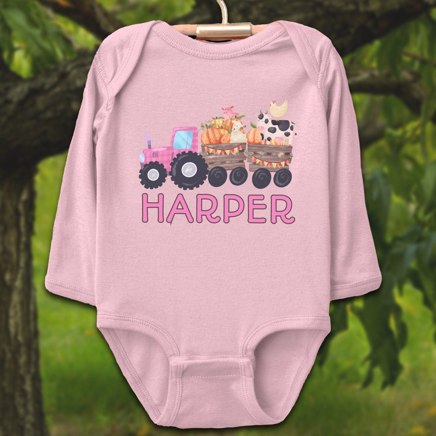 Baby Shirts Bodysuit Long Sleeve / Newborn / Pink Personalized Cute Pink Tractor - Baby Shirt