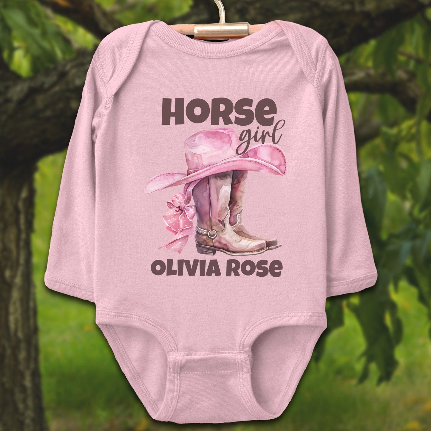 Baby Shirts Bodysuit Long Sleeve / Newborn / Pink Personalized Horse Girl - Baby Shirt