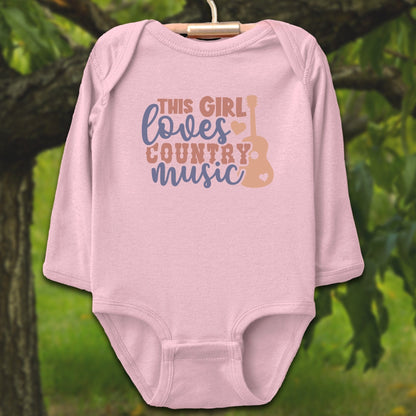 Baby Shirts Bodysuit Long Sleeve / Newborn / Pink This Girl Loves Country Music - Baby Shirt