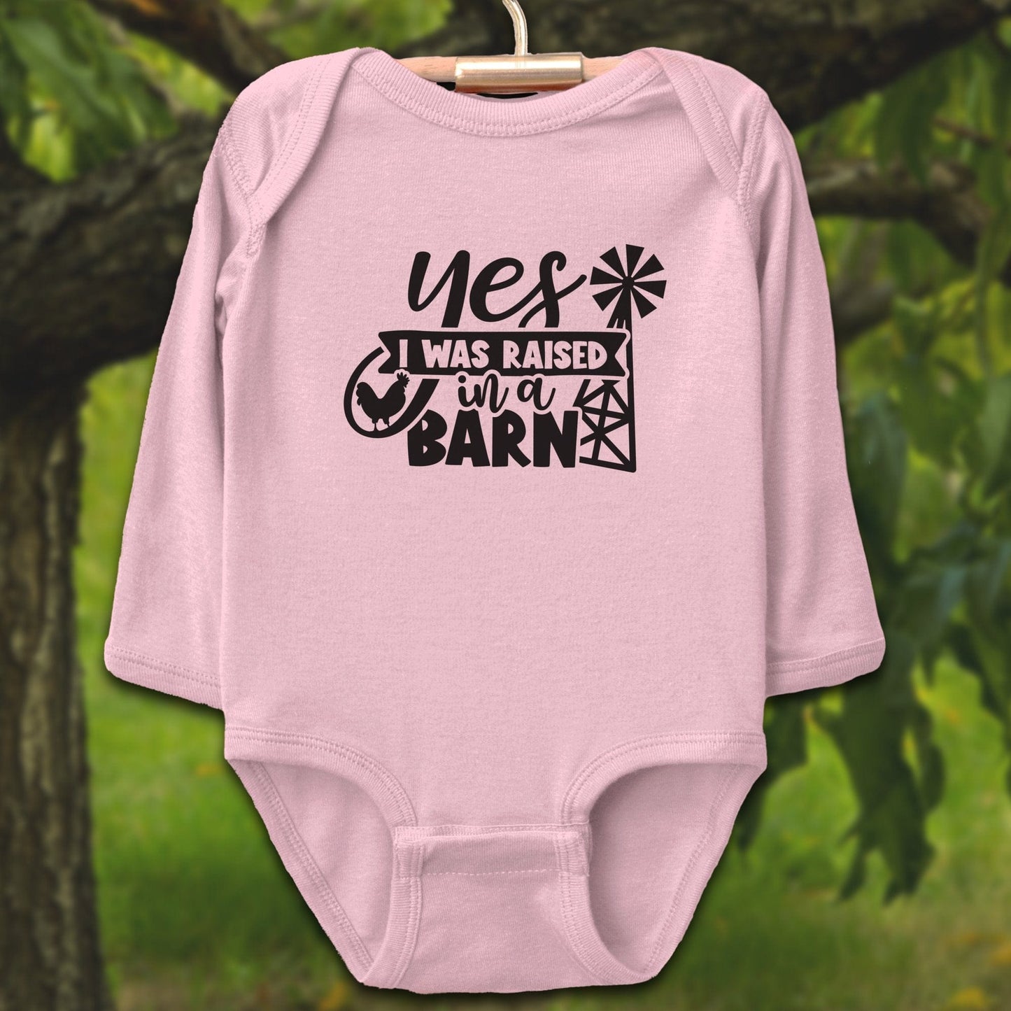 Baby Shirts Bodysuit Long Sleeve / Newborn / Pink Yes I Was Raised In A Barn - Baby Shirt