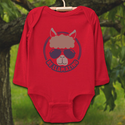 Baby Shirts Bodysuit Long Sleeve / Newborn / Red Be Llamazing Cool Alpaca Illustration - Baby Shirt