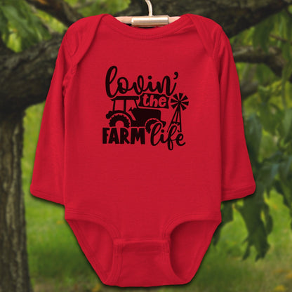 Baby Shirts Bodysuit Long Sleeve / Newborn / Red Lovin the Farm Life Tractor - Baby Shirt