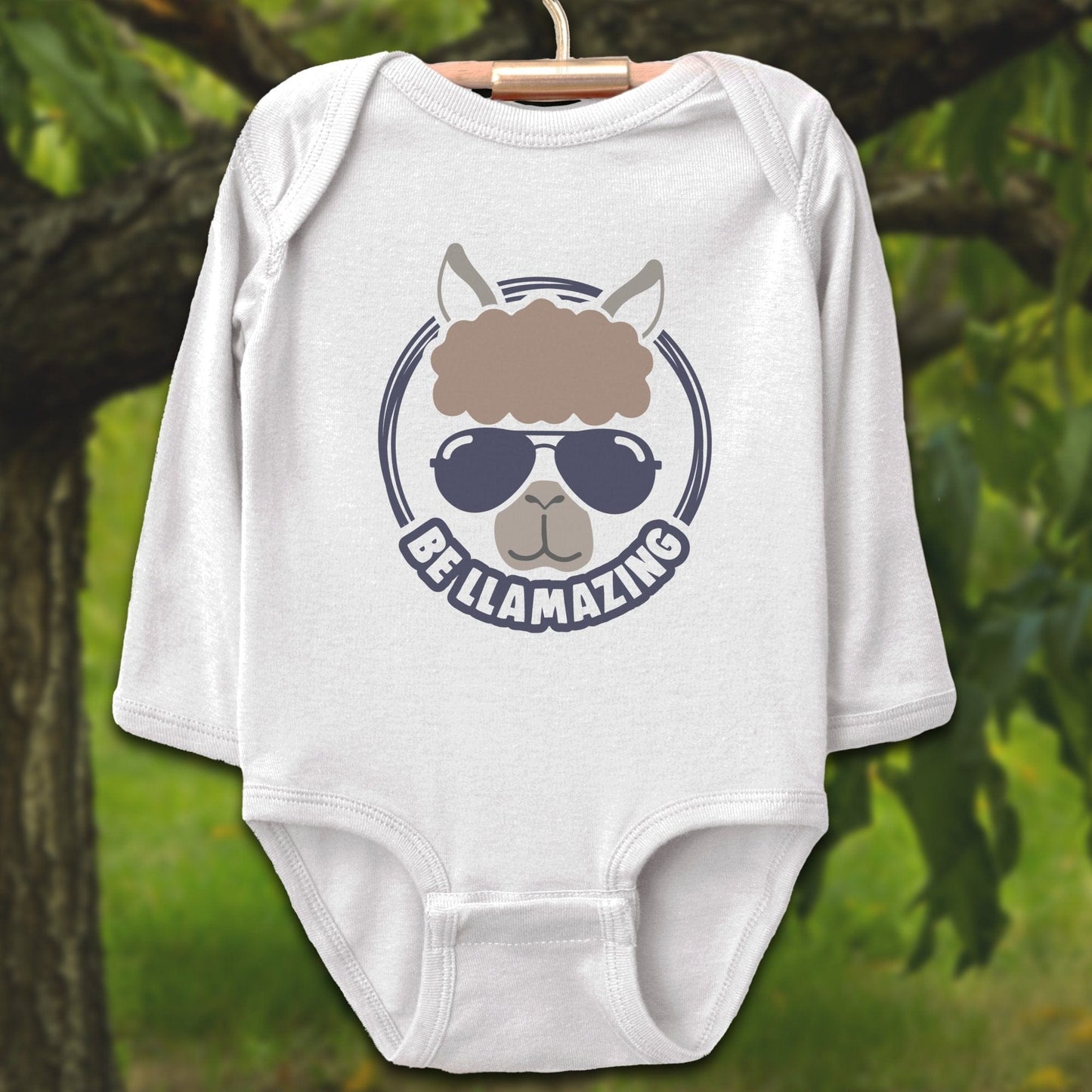 Baby Shirts Bodysuit Long Sleeve / Newborn / White Be Llamazing Cool Alpaca Illustration - Baby Shirt