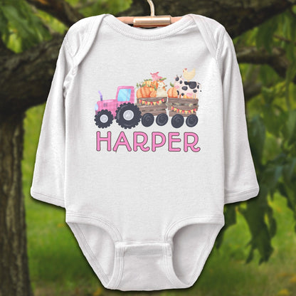 Baby Shirts Bodysuit Long Sleeve / Newborn / White Personalized Cute Pink Tractor - Baby Shirt