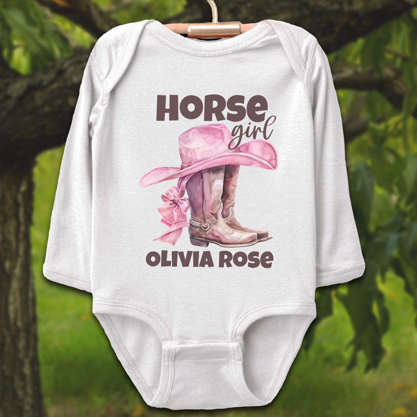 Baby Shirts Bodysuit Long Sleeve / Newborn / White Personalized Horse Girl - Baby Shirt