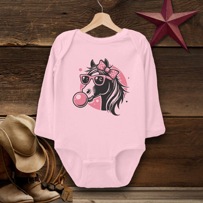 Baby Shirts Bodysuit Long Sleeve / Pink / Newborn Bubble Gum Horse Shirt