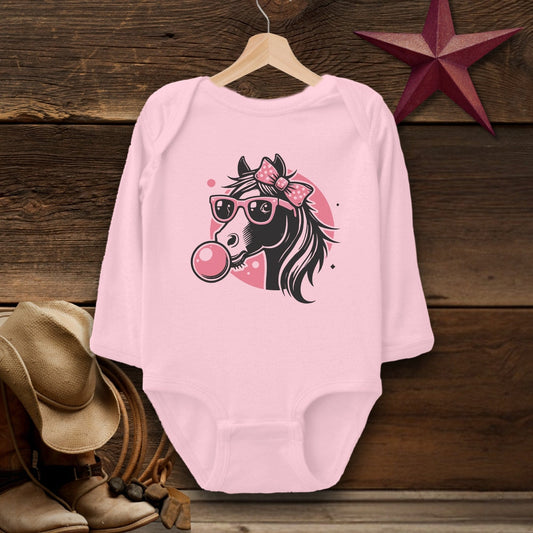 Baby Shirts Bodysuit Long Sleeve / Pink / Newborn Bubble Gum Horse Shirt