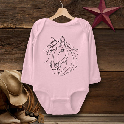 Baby Shirts Bodysuit Long Sleeve / Pink / Newborn Elegant Horse Line Art - Baby Shirt Shirt