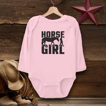 Baby Shirts Bodysuit Long Sleeve / Pink / Newborn Horse and Girl Shirt