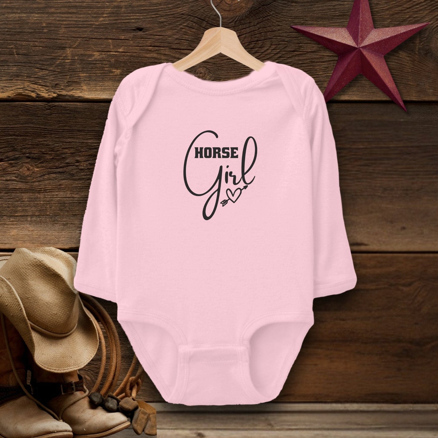 Baby Shirts Bodysuit Long Sleeve / Pink / Newborn Horse Girl with Arrow Heart Shirt