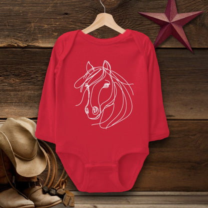 Baby Shirts Bodysuit Long Sleeve / Red / Newborn Elegant Horse Line Art - Baby Shirt Shirt