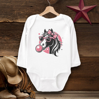 Baby Shirts Bodysuit Long Sleeve / White / Newborn Bubble Gum Horse Shirt