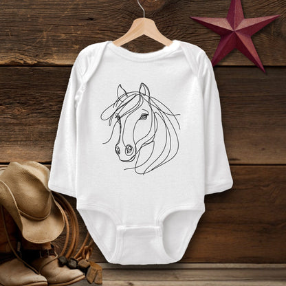 Baby Shirts Bodysuit Long Sleeve / White / Newborn Elegant Horse Line Art - Baby Shirt Shirt