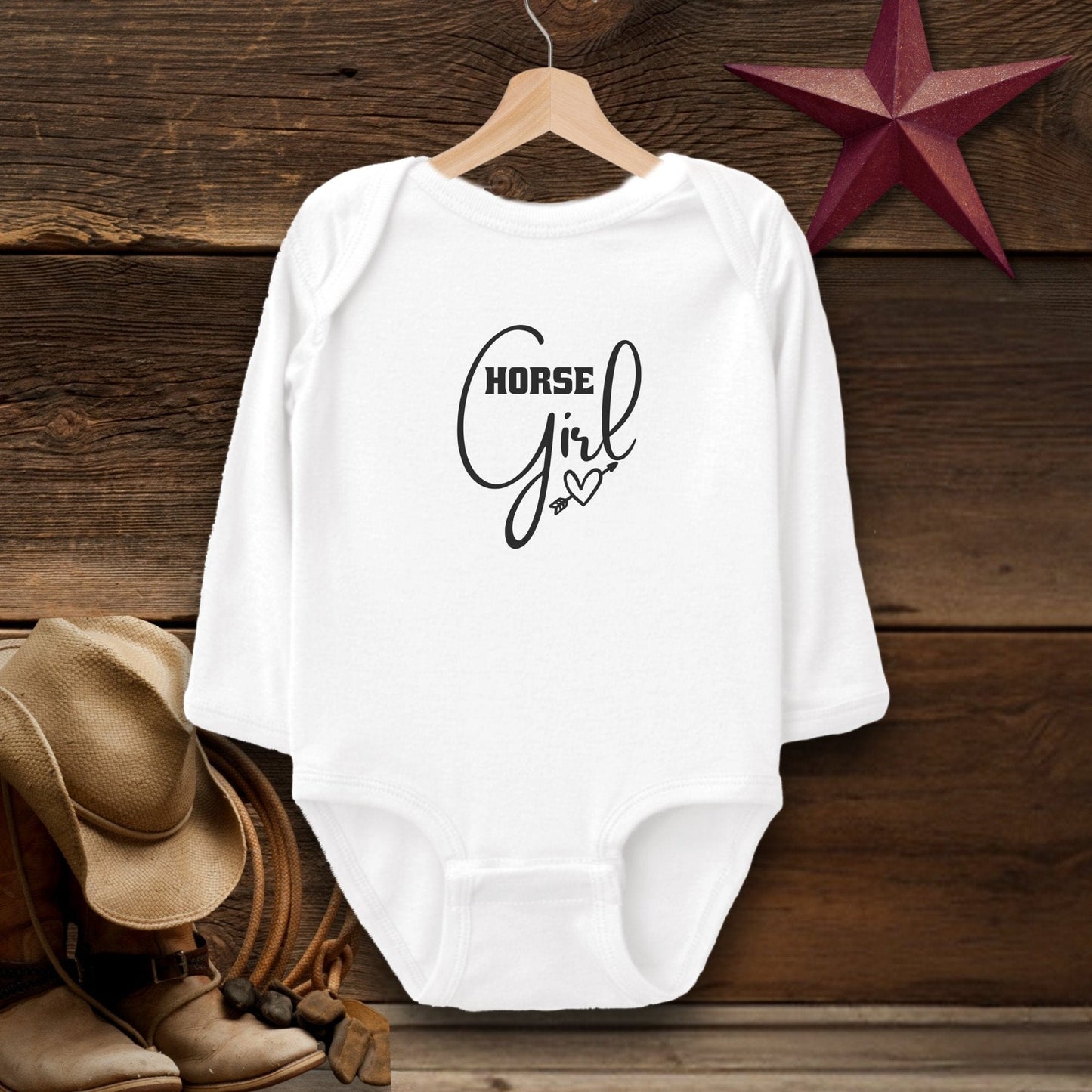 Baby Shirts Bodysuit Long Sleeve / White / Newborn Horse Girl with Arrow Heart Shirt