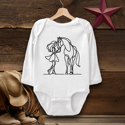 Baby Shirts Bodysuit Long Sleeve / White / Newborn Lady and Horse Art - Baby Shirt