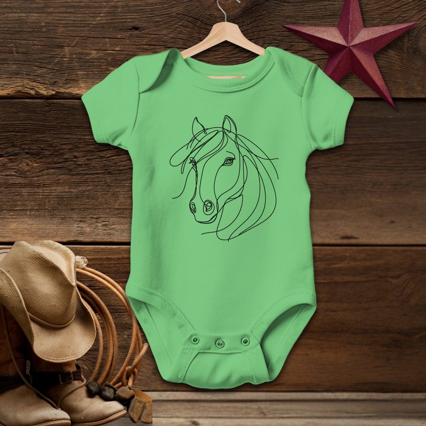 Baby Shirts Bodysuit Short Sleeve / Apple / Newborn Elegant Horse Line Art - Baby Shirt Shirt