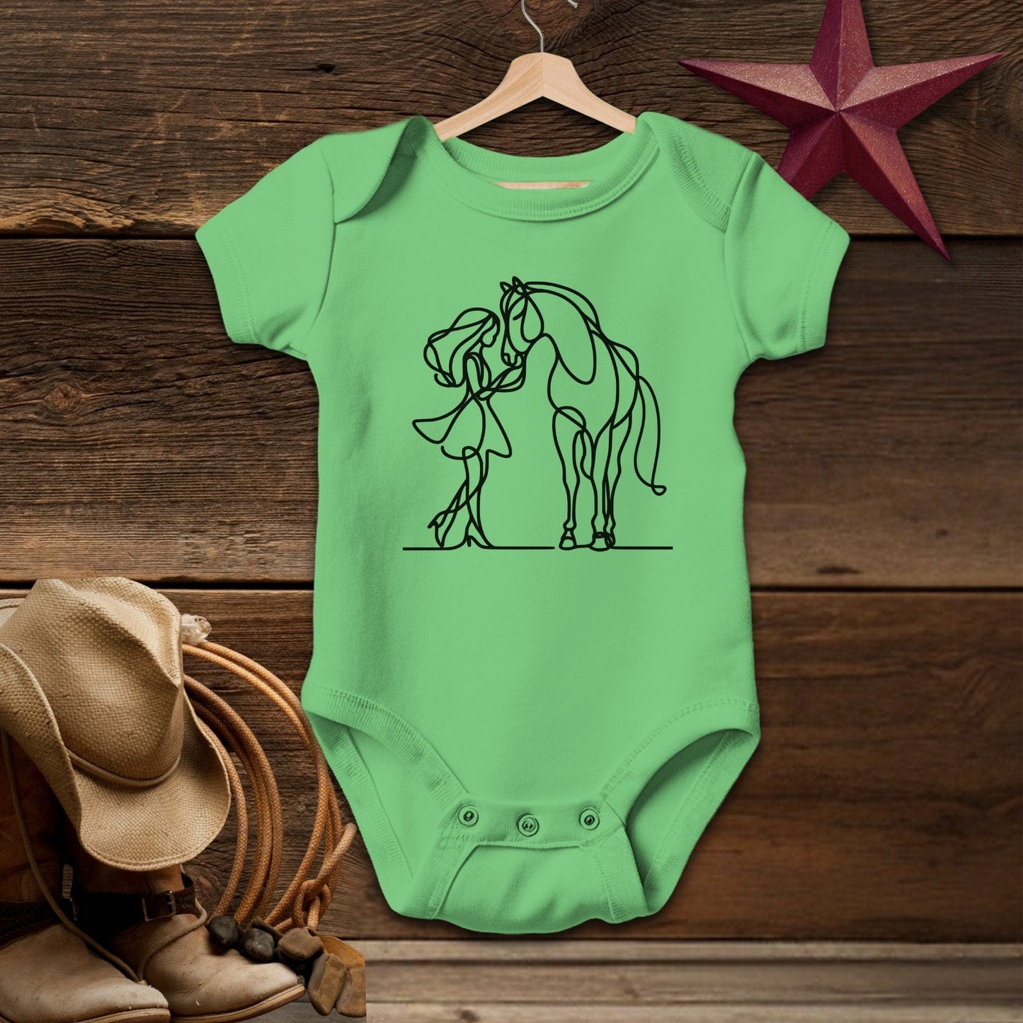 Baby Shirts Bodysuit Short Sleeve / Apple / Newborn Lady and Horse Art - Baby Shirt