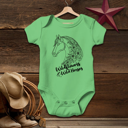 Baby Shirts Bodysuit Short Sleeve / Apple / Newborn Wildflowers And Wild Horses - Baby Shirt