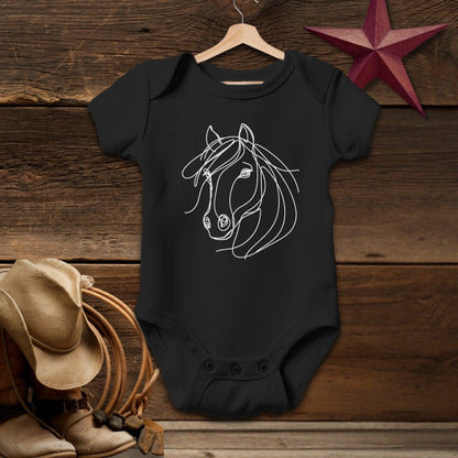 Baby Shirts Bodysuit Short Sleeve / Black / Newborn Elegant Horse Line Art - Baby Shirt Shirt