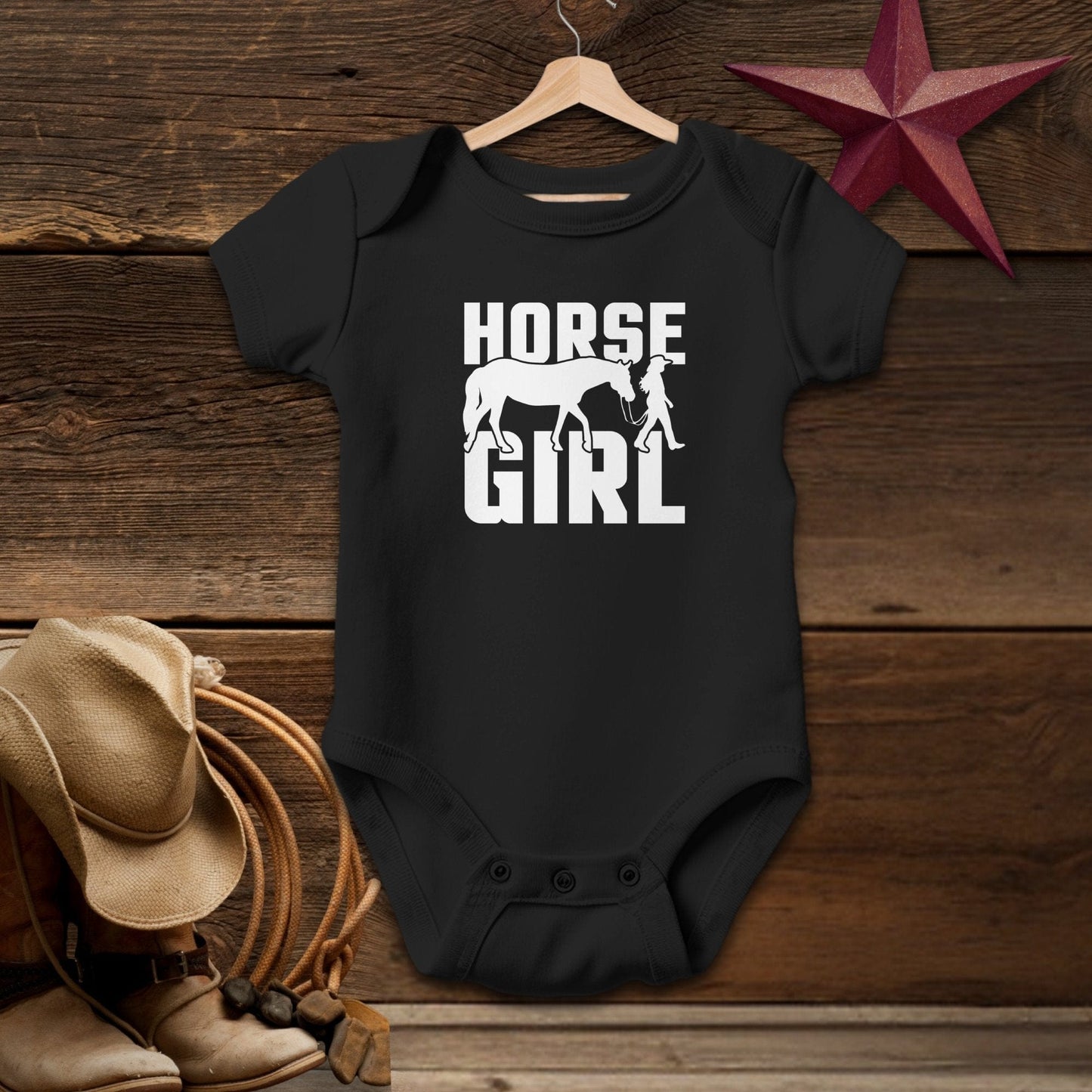 Baby Shirts Bodysuit Short Sleeve / Black / Newborn Horse and Girl Shirt