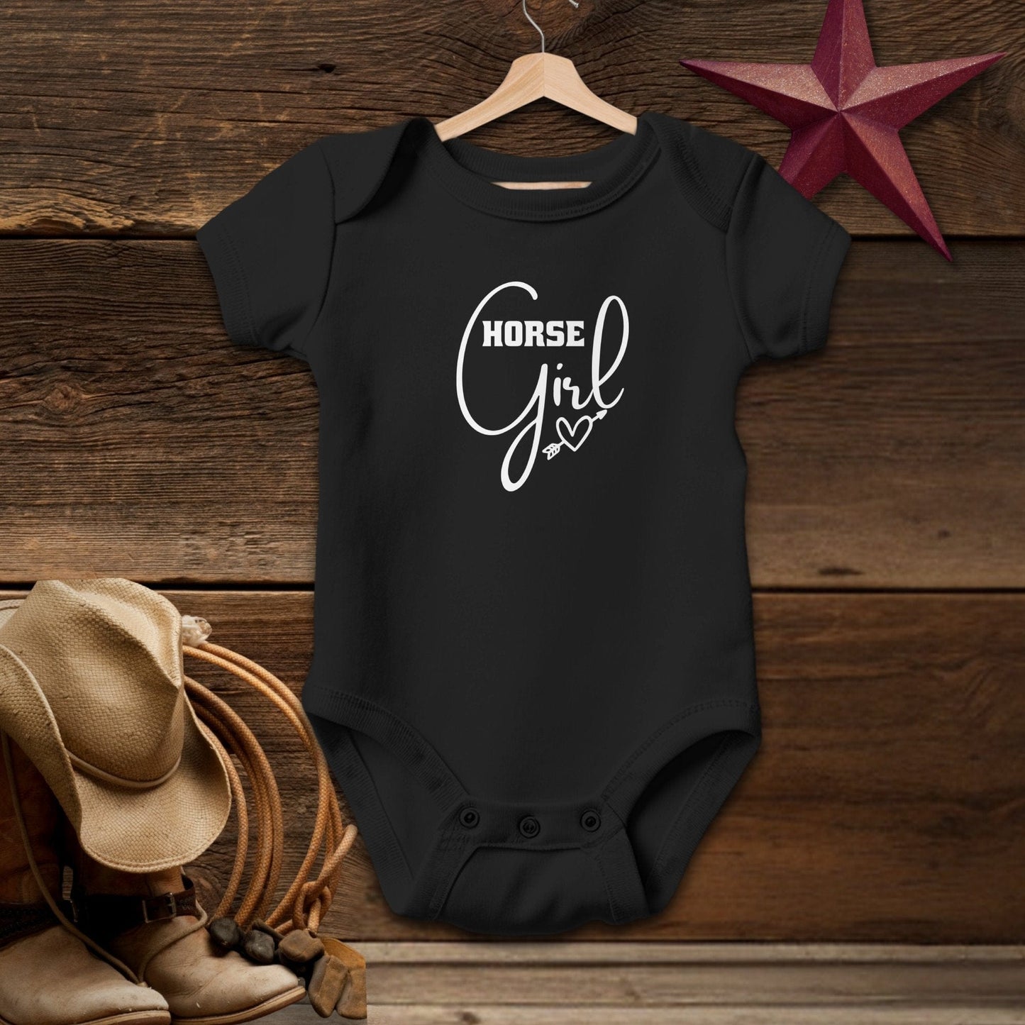 Baby Shirts Bodysuit Short Sleeve / Black / Newborn Horse Girl with Arrow Heart Shirt