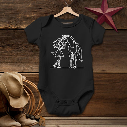 Baby Shirts Bodysuit Short Sleeve / Black / Newborn Lady and Horse Art - Baby Shirt