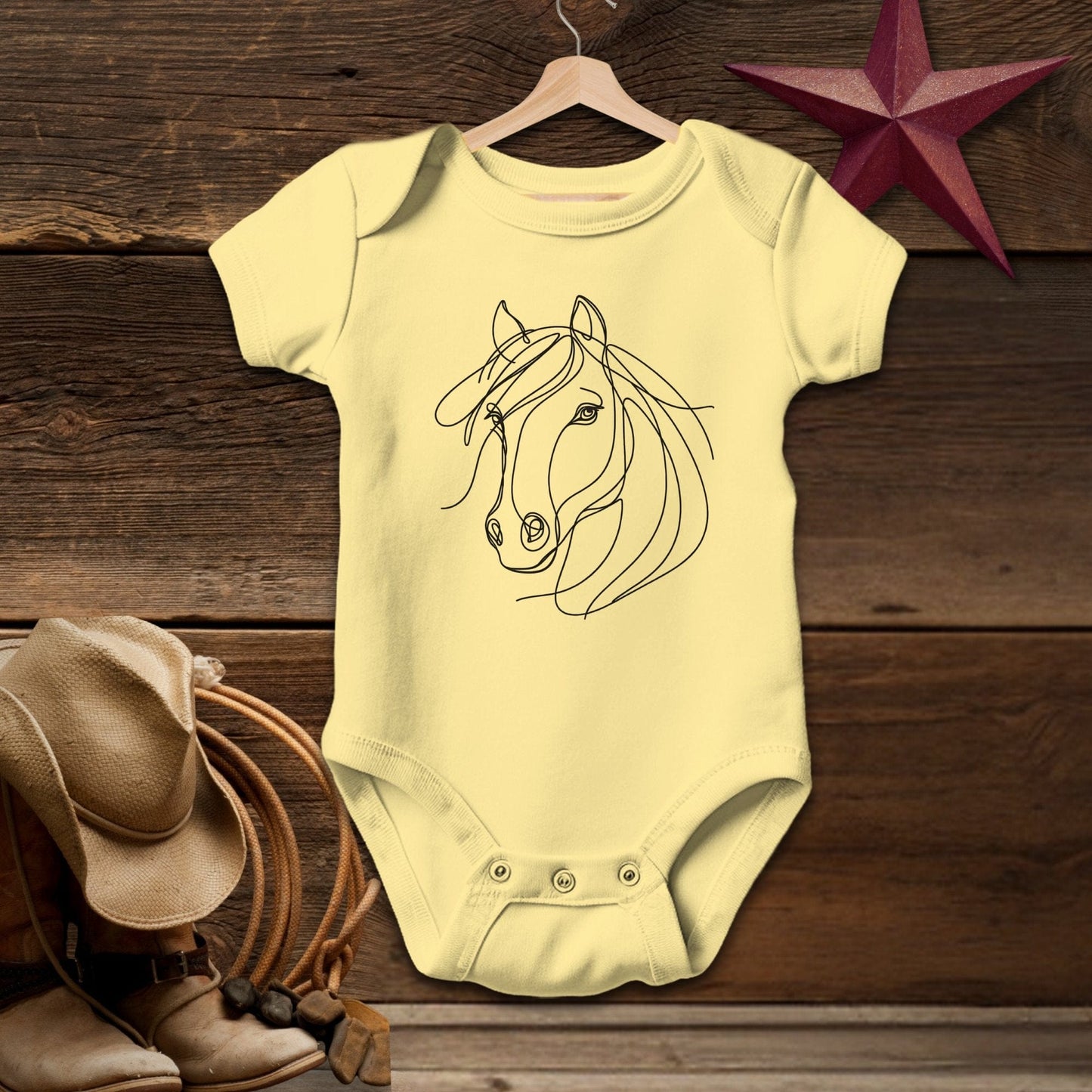 Baby Shirts Bodysuit Short Sleeve / Butter / Newborn Elegant Horse Line Art - Baby Shirt Shirt