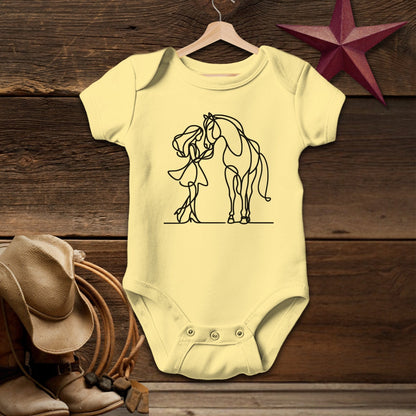 Baby Shirts Bodysuit Short Sleeve / Butter / Newborn Lady and Horse Art - Baby Shirt