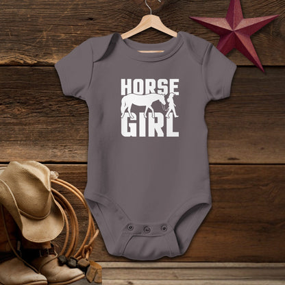 Baby Shirts Bodysuit Short Sleeve / Charcoal / Newborn Horse and Girl Shirt