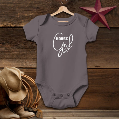 Baby Shirts Bodysuit Short Sleeve / Charcoal / Newborn Horse Girl with Arrow Heart Shirt