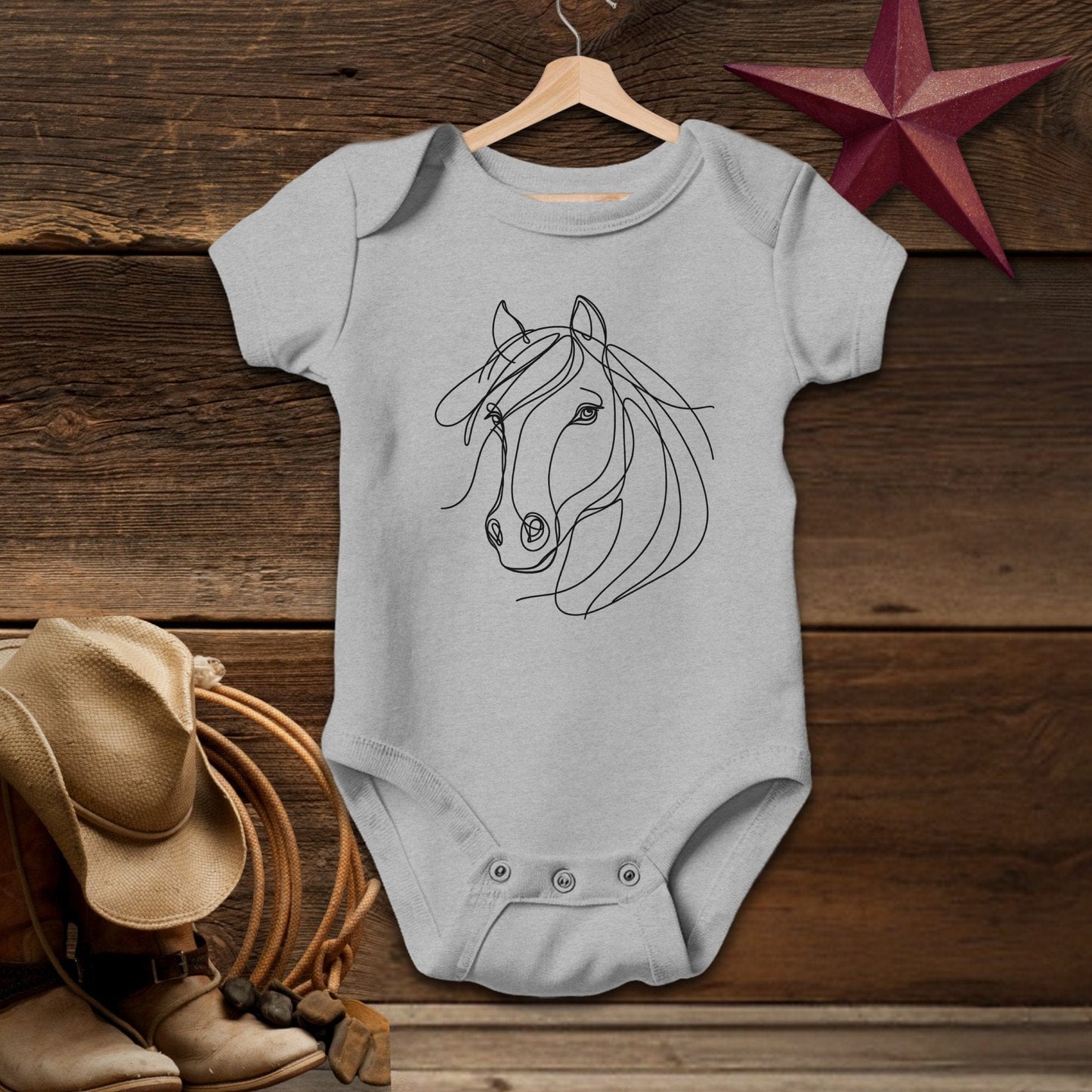 Baby Shirts Bodysuit Short Sleeve / Heather / Newborn Elegant Horse Line Art - Baby Shirt Shirt