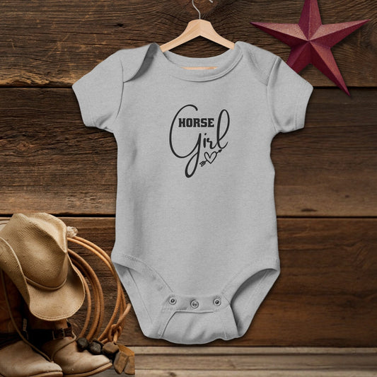 Baby Shirts Bodysuit Short Sleeve / Heather / Newborn Horse Girl with Arrow Heart Shirt