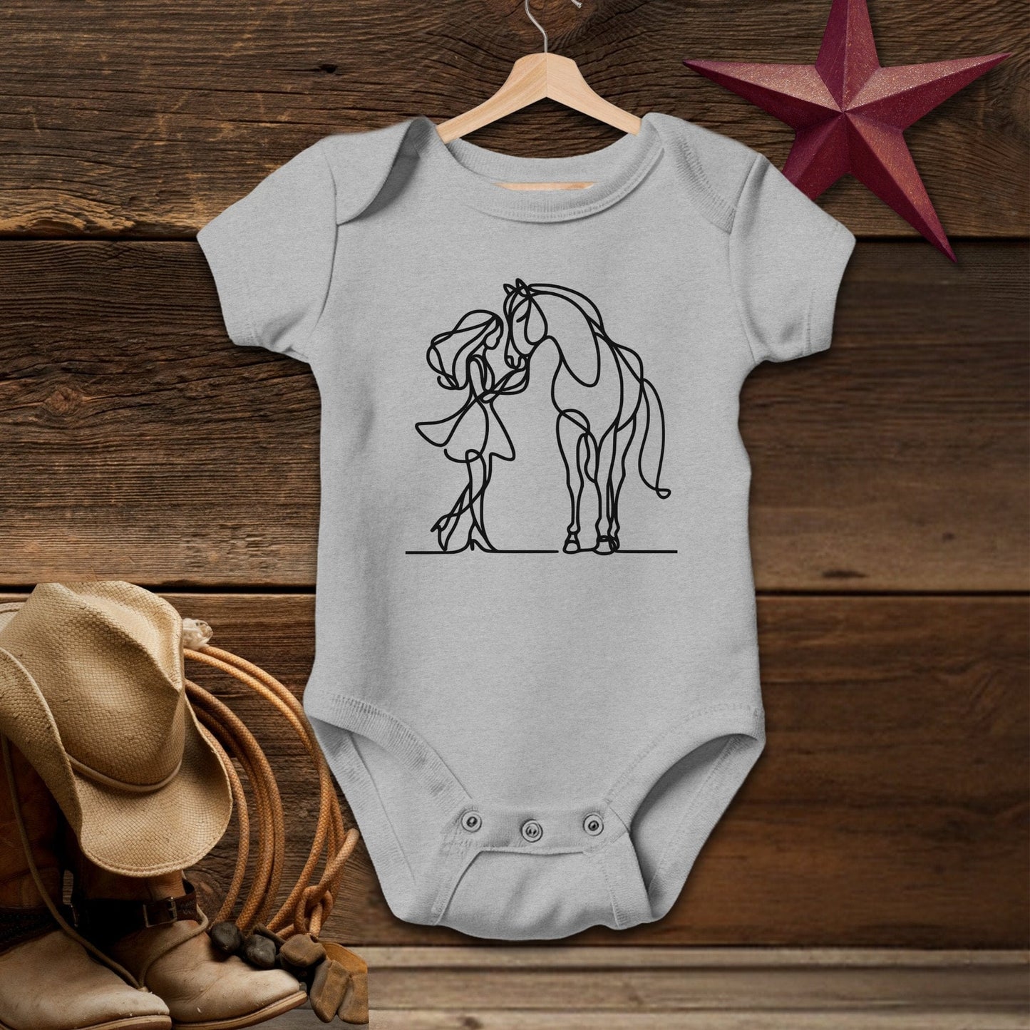 Baby Shirts Bodysuit Short Sleeve / Heather / Newborn Lady and Horse Art - Baby Shirt