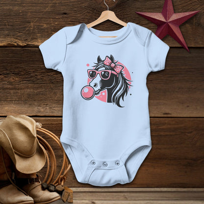 Baby Shirts Bodysuit Short Sleeve / Light Blue / Newborn Bubble Gum Horse Shirt