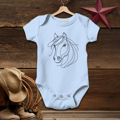 Baby Shirts Bodysuit Short Sleeve / Light Blue / Newborn Elegant Horse Line Art - Baby Shirt Shirt