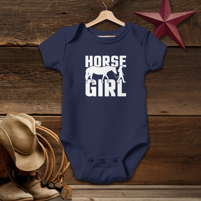 Baby Shirts Bodysuit Short Sleeve / Navy / Newborn Horse and Girl Shirt