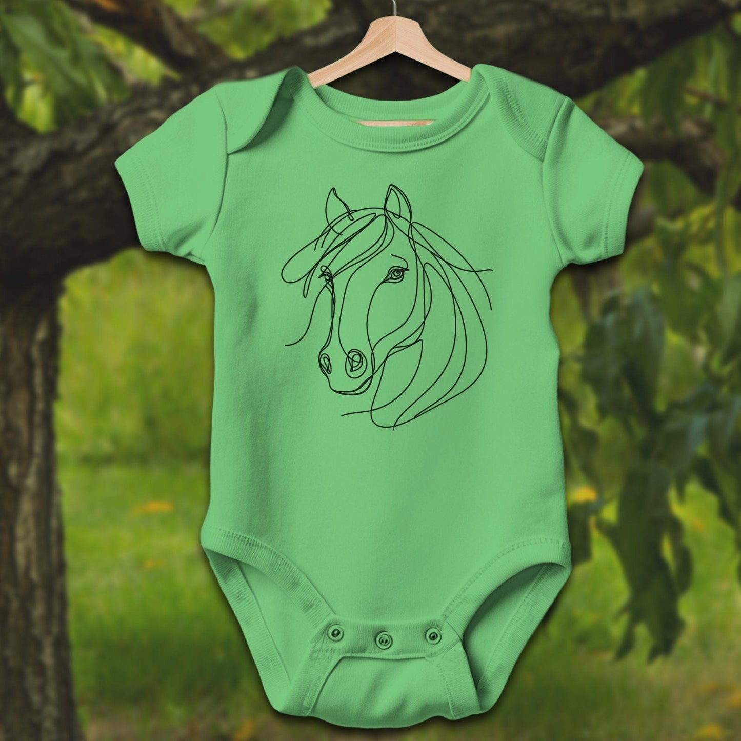 Baby Shirts Bodysuit Short Sleeve / Newborn / Apple Elegant Horse Line Art - Baby Shirt