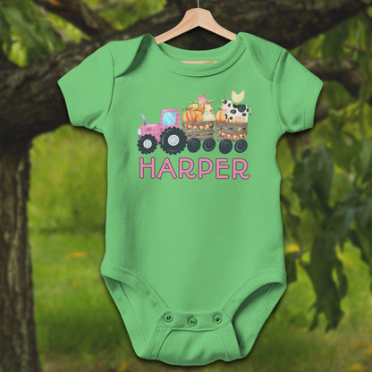 Baby Shirts Bodysuit Short Sleeve / Newborn / Apple Personalized Cute Pink Tractor - Baby Shirt