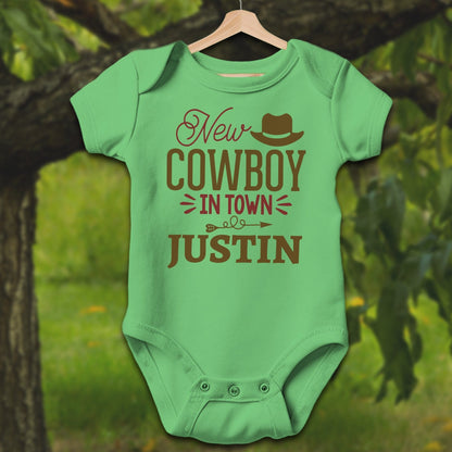 Baby Shirts Bodysuit Short Sleeve / Newborn / Apple Personalized New Cowboy In Town - Baby Shirt