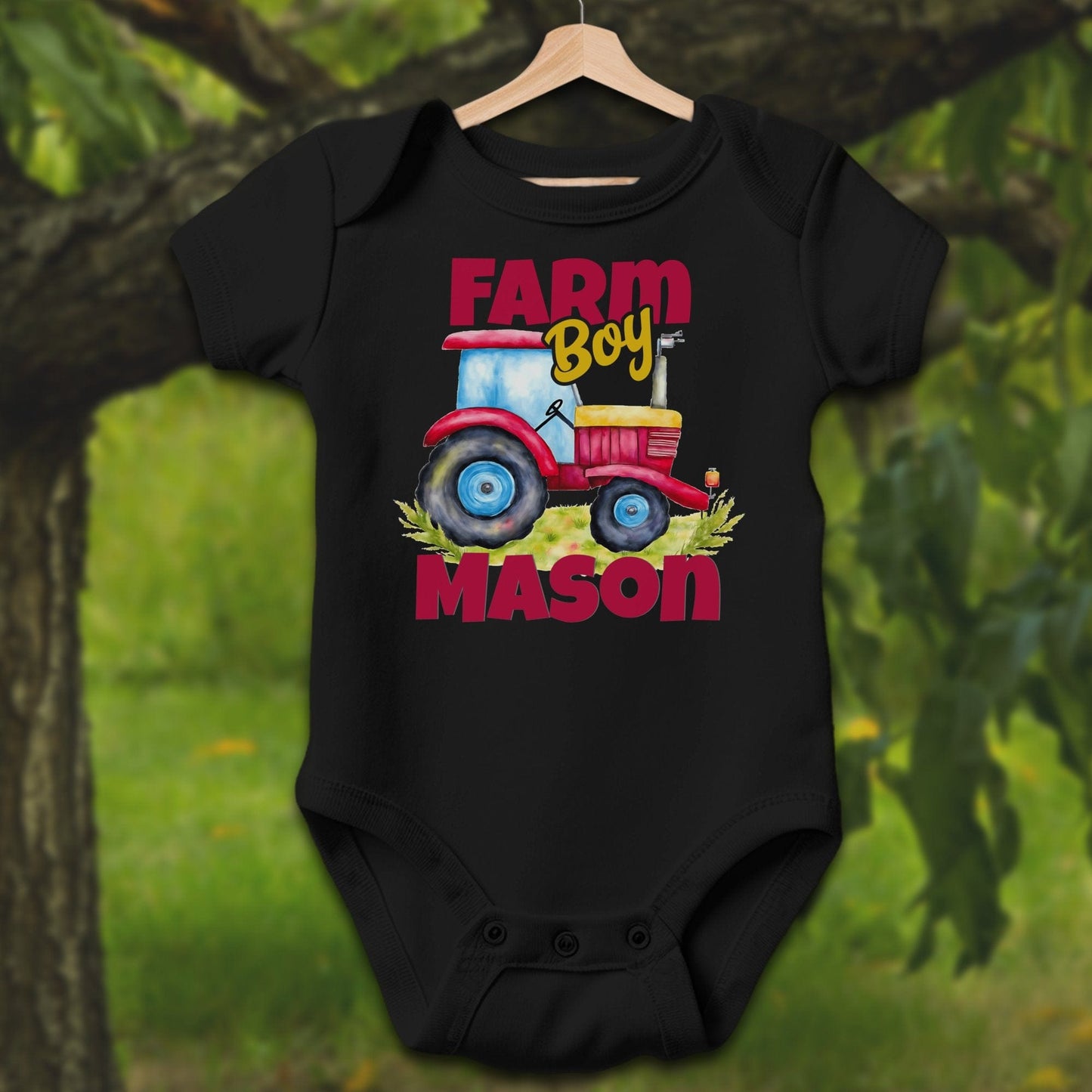 Baby Shirts Bodysuit Short Sleeve / Newborn / Black Personalized Farm Boy - Baby Shirt