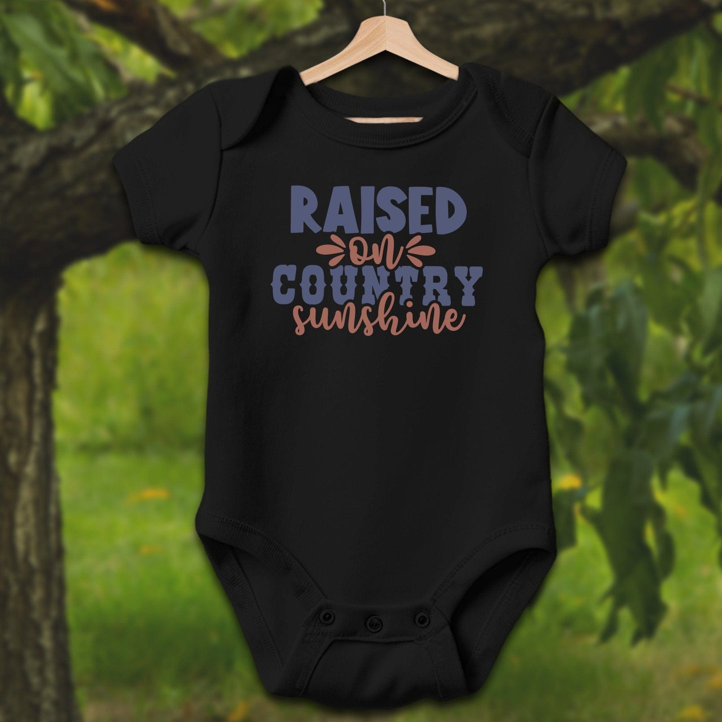 Baby Shirts Bodysuit Short Sleeve / Newborn / Black Raised on Country Sunshine - Baby Shirt