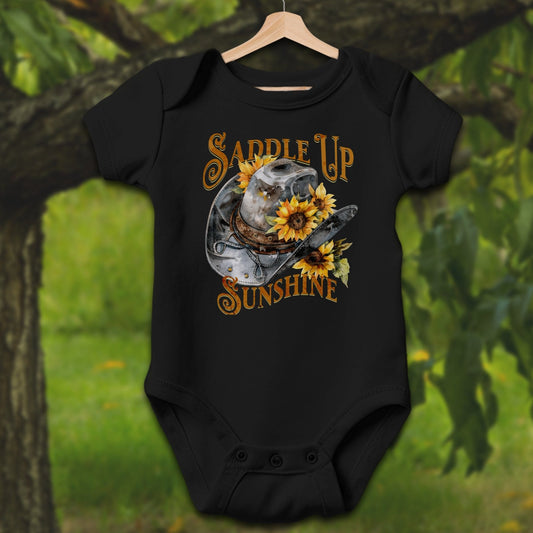 Baby Shirts Bodysuit Short Sleeve / Newborn / Black Saddle Up Sunshine - Baby Shirt